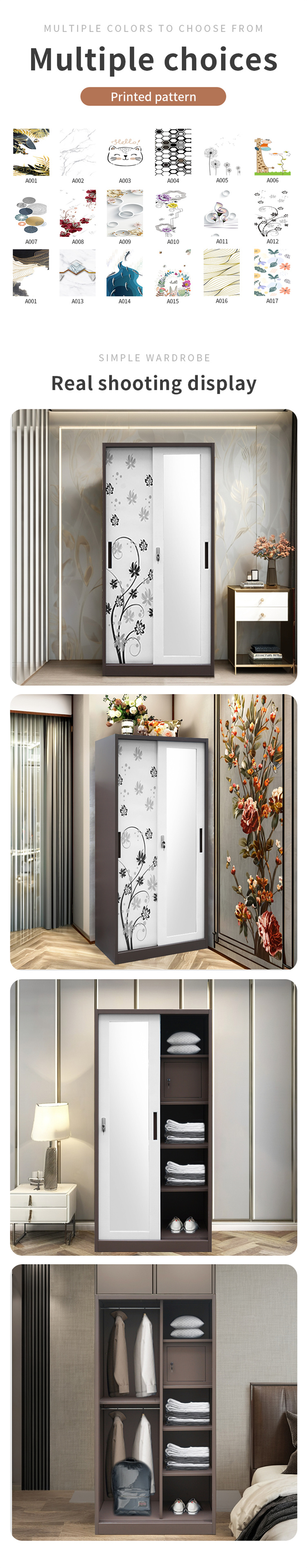 2 Sliding Doors Printed Steel Wardrobe with Mirror04