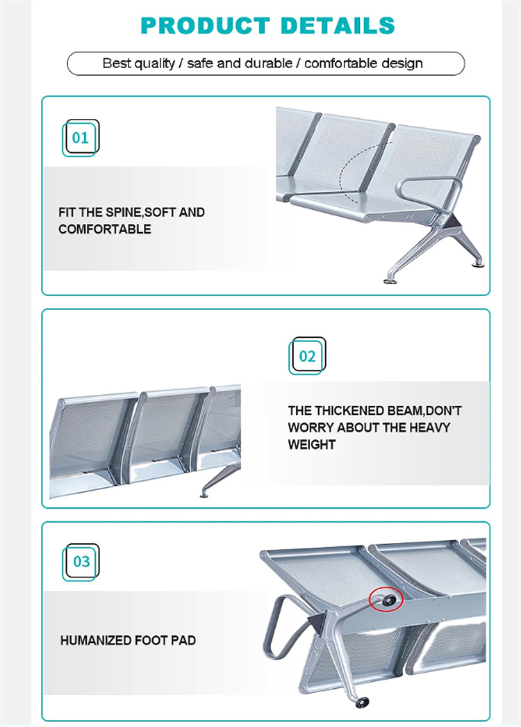 3 Seaters Steel Mesh Waiting Chair02