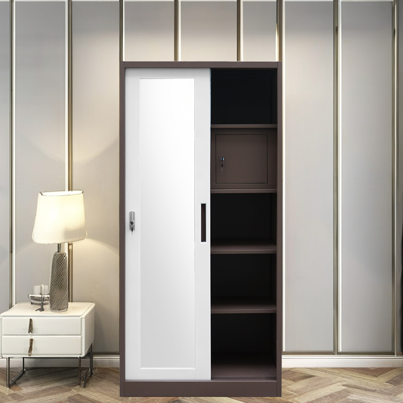 2 Doors Sliding Doors Steel Printed Wardrobe With Mirror (2).jpg