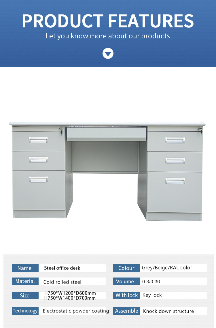Steel Office Table with 6 Side Drawers 10
