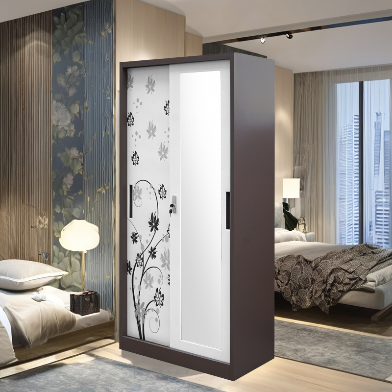 2 Doors Sliding Doors Steel Printed Wardrobe With Mirror (3).jpg